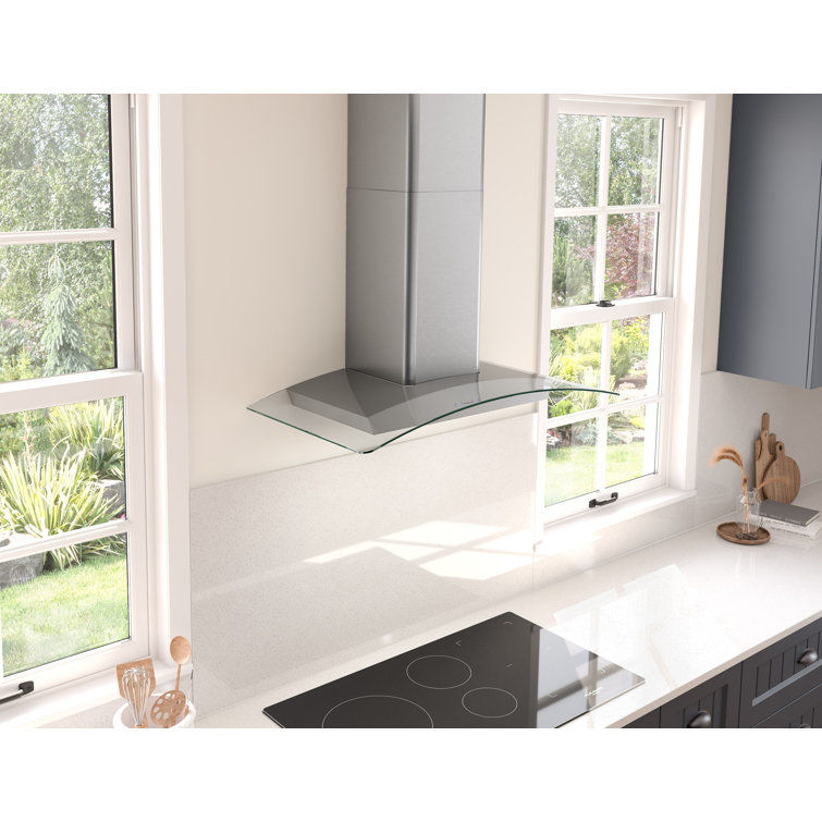 36'' Stainless Steel Convertible Island Range Hood with Glass Canopy