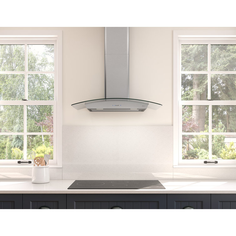36'' Stainless Steel Convertible Island Range Hood with Glass Canopy