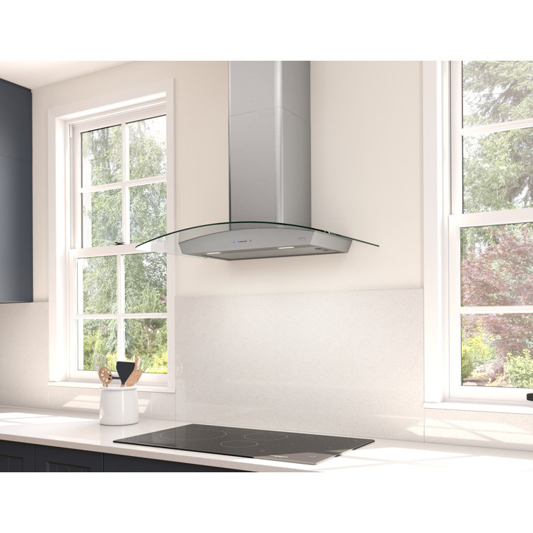 36'' Stainless Steel Convertible Island Range Hood with Glass Canopy