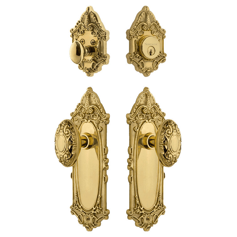 Victorian Polished Brass Entry Set with Victorian Knob