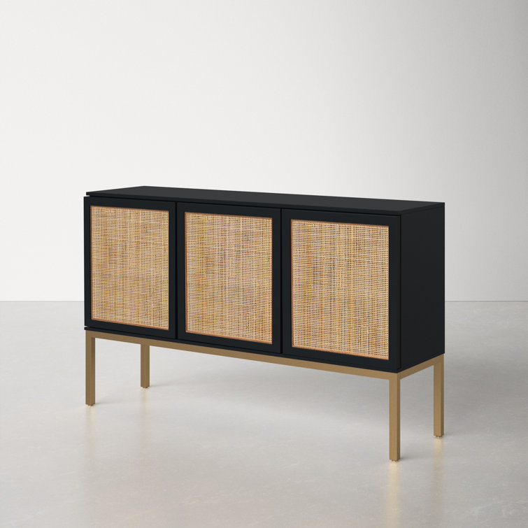 Zadie Coastal Black and Gold Rattan Sideboard with Storage