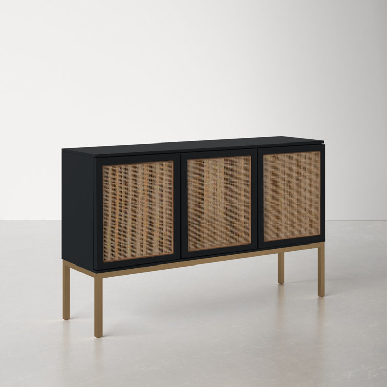 Zadie Coastal Black and Gold Rattan Sideboard with Storage