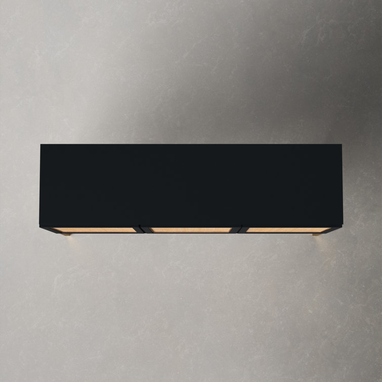 Zadie Coastal Black and Gold Rattan Sideboard with Storage