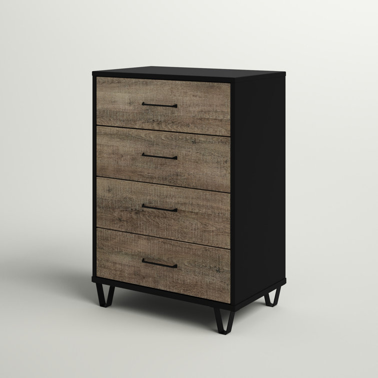 Weathered Oak and Matte Black Farmhouse 4-Drawer Chest
