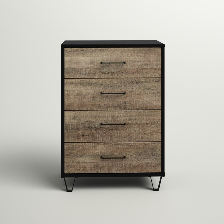 Weathered Oak and Matte Black Farmhouse 4-Drawer Chest