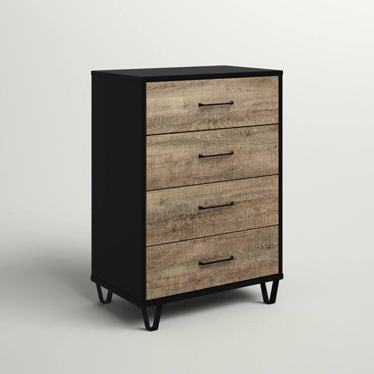 Weathered Oak and Matte Black Farmhouse 4-Drawer Chest
