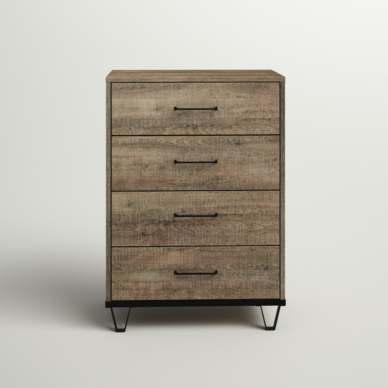 Weathered Oak Farmhouse 4-Drawer Tall Dresser