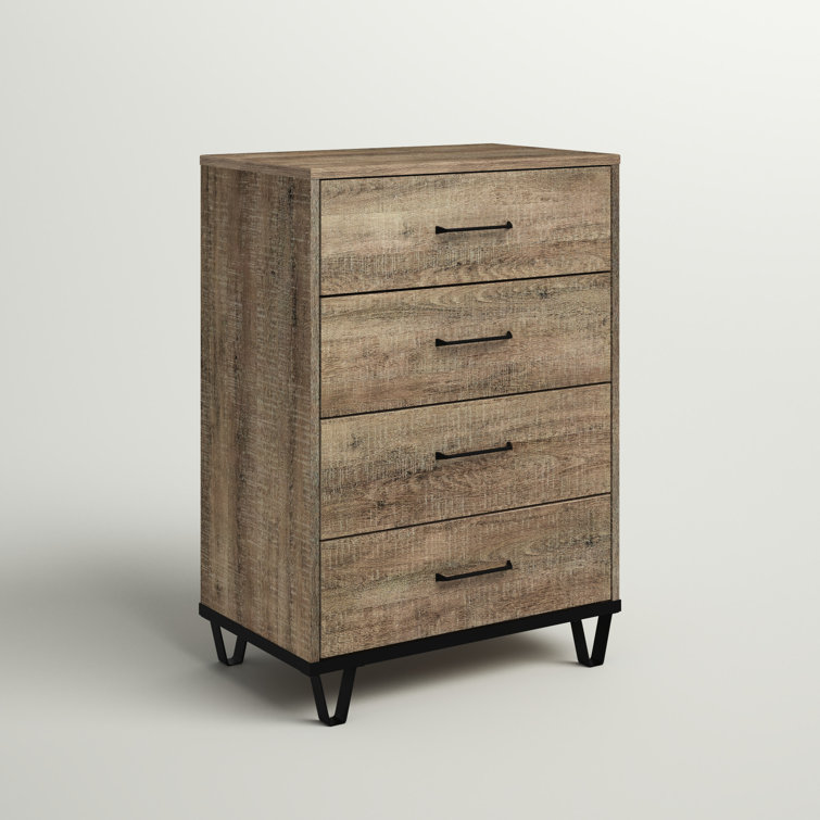 Weathered Oak Farmhouse 4-Drawer Tall Dresser