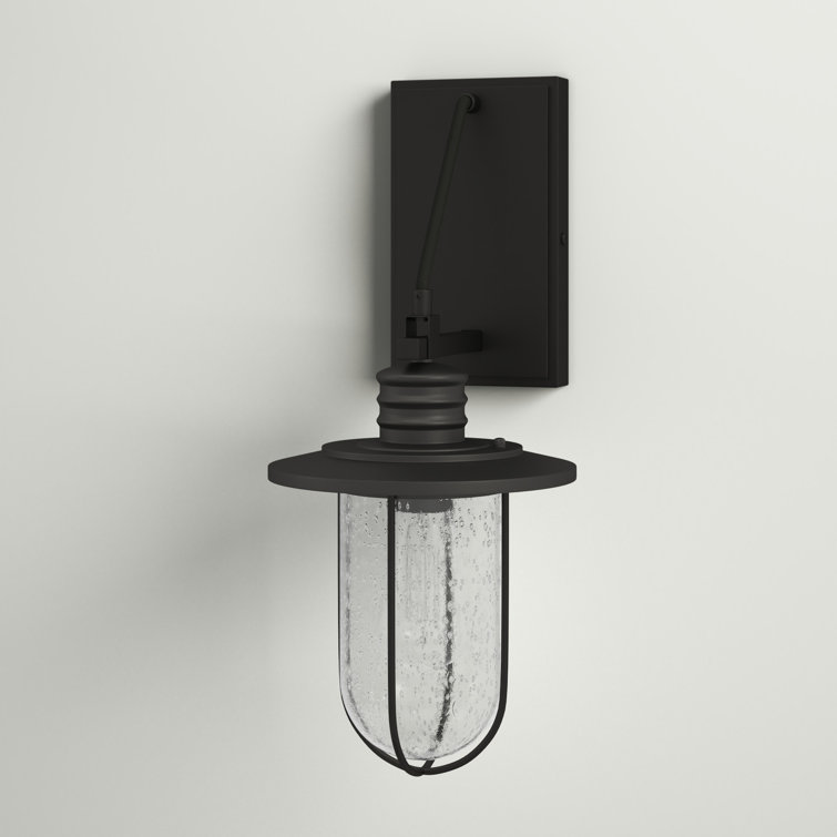 Lakeshore Drive Matte Black 1-Light Sconce with Seedy Glass Shade