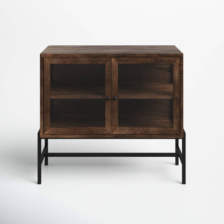 Arelius Medium Brown Wood with Black Metal Base Storage Cabinet