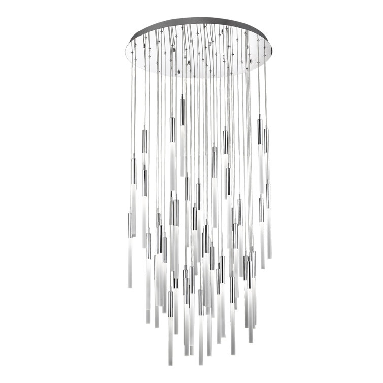 Polished Nickel 51-Light Glass LED Cluster Pendant