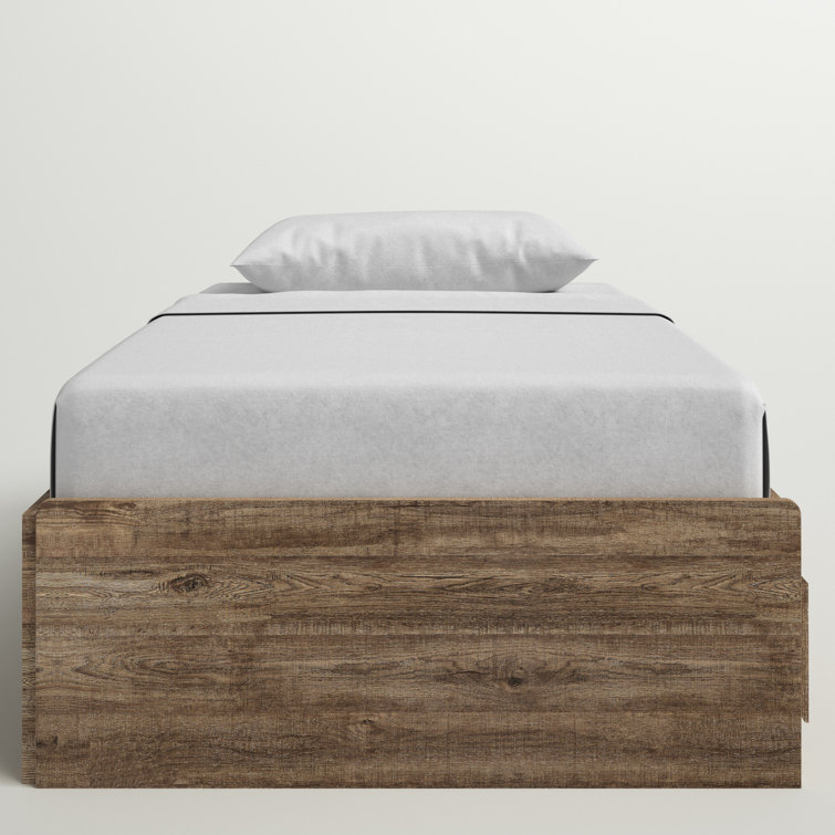 White Twin Wood Frame Platform Bed with Storage Drawers