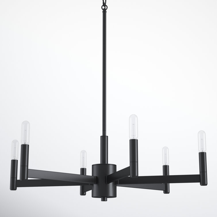 Black Aluminum Steel 6-Light Candle Style Chandelier