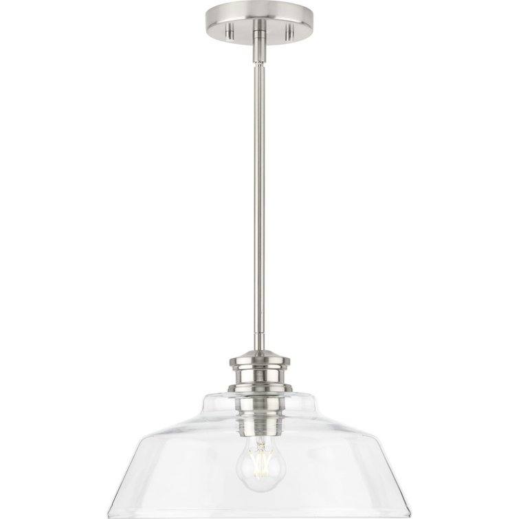 Singleton Vintage-Style 1-Light Medium Pendant in Brushed Nickel with Clear Glass