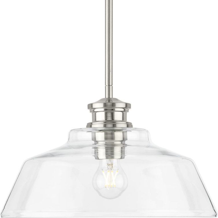 Singleton Vintage-Style 1-Light Medium Pendant in Brushed Nickel with Clear Glass
