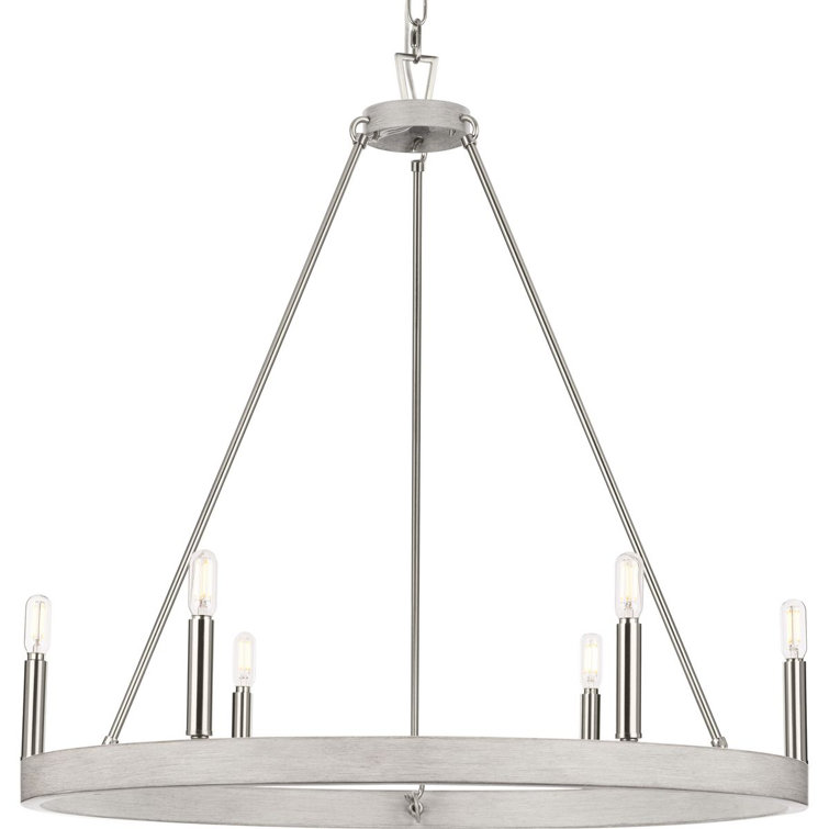 Galloway 6-Light Brushed Nickel and Oak Chandelier