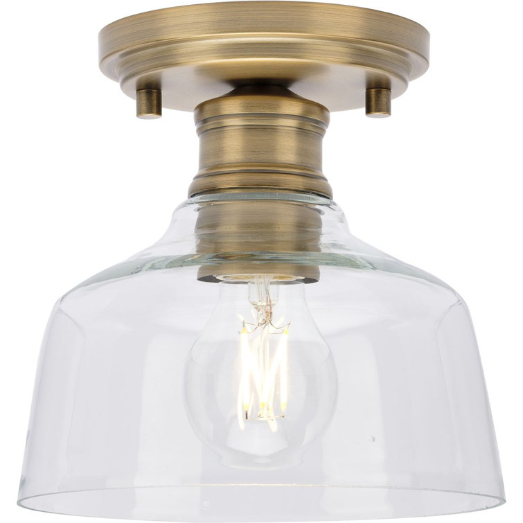 Vintage Brass and Clear Glass Semi-Flush Mount Light