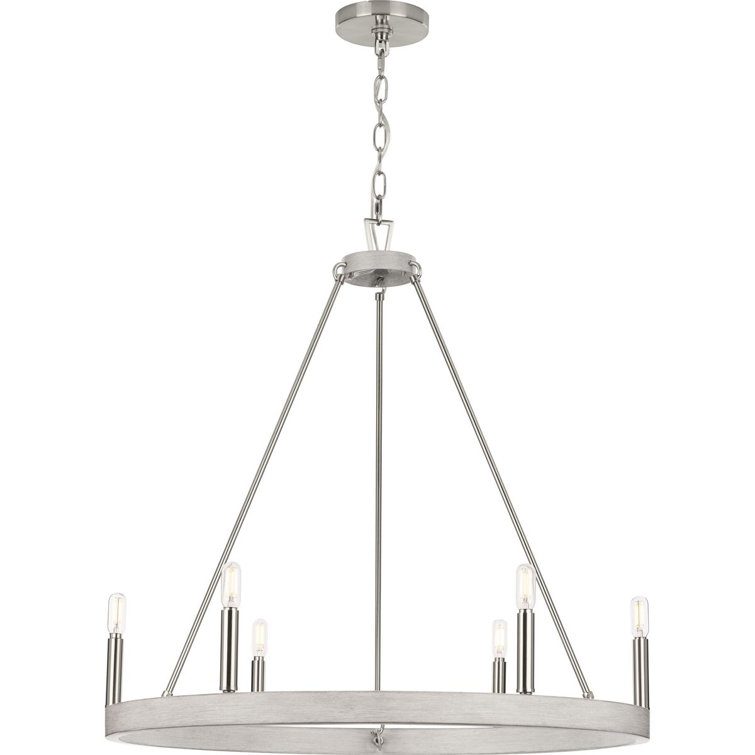 Galloway 6-Light Brushed Nickel and Oak Chandelier