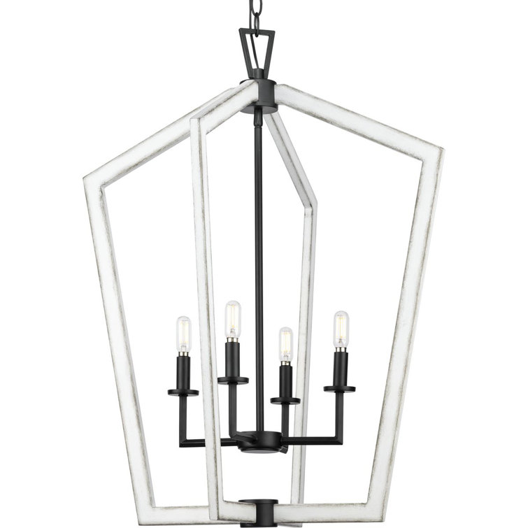 Galloway Matte Black and White 4-Light Foyer Pendant