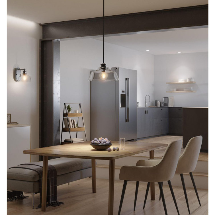 Matte Black Glass Dome Pendant Light with Nickel Accents