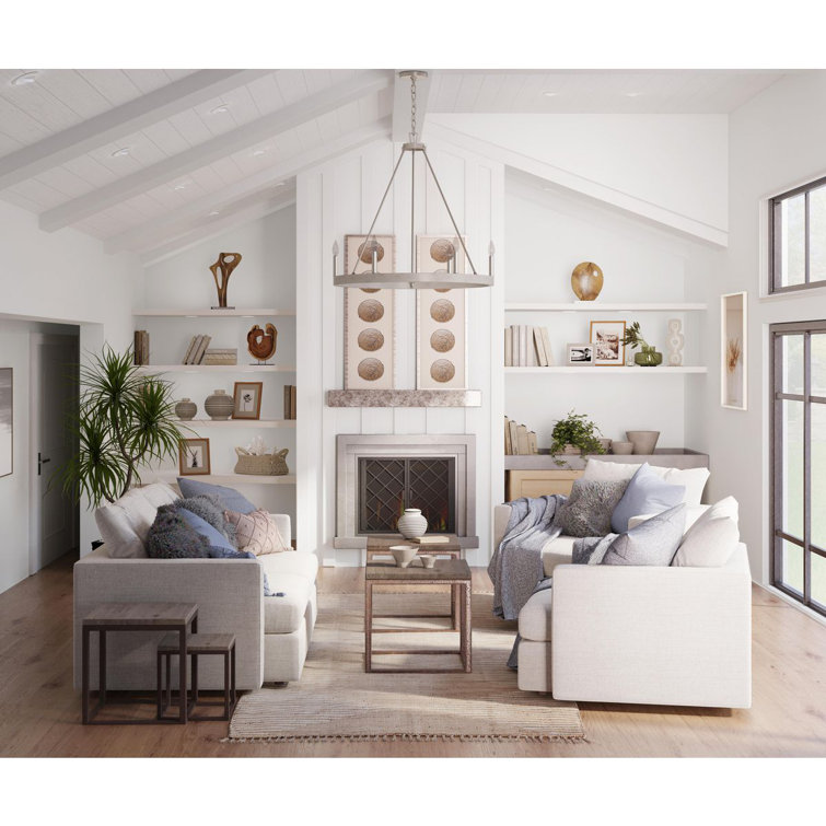 Galloway 6-Light Brushed Nickel and Oak Chandelier