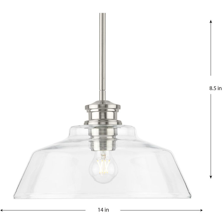Singleton Vintage-Style 1-Light Medium Pendant in Brushed Nickel with Clear Glass