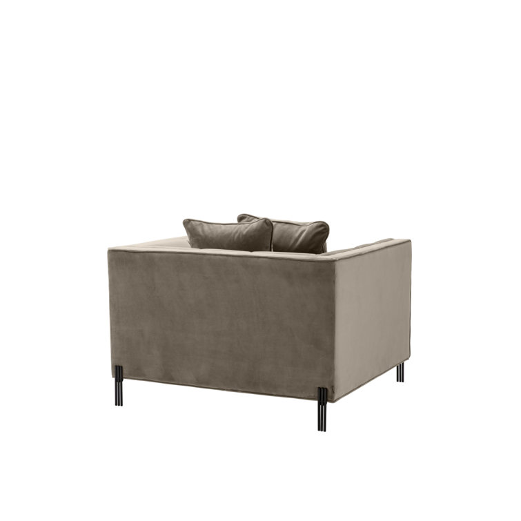 Sienna Greige Velvet Tufted Armchair with Black Legs