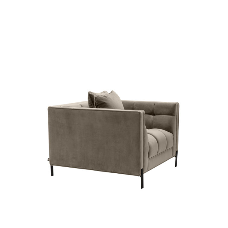Sienna Greige Velvet Tufted Armchair with Black Legs