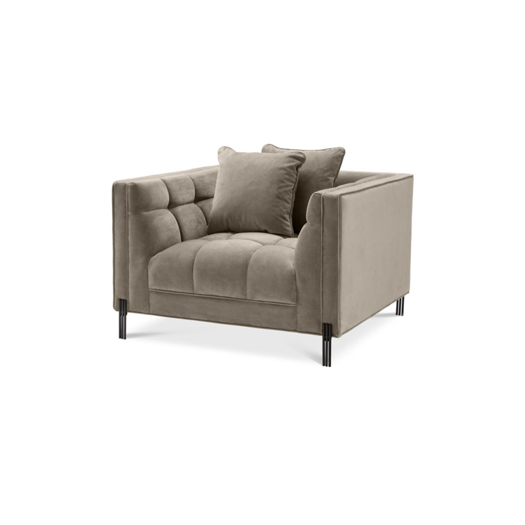 Sienna Greige Velvet Tufted Armchair with Black Legs
