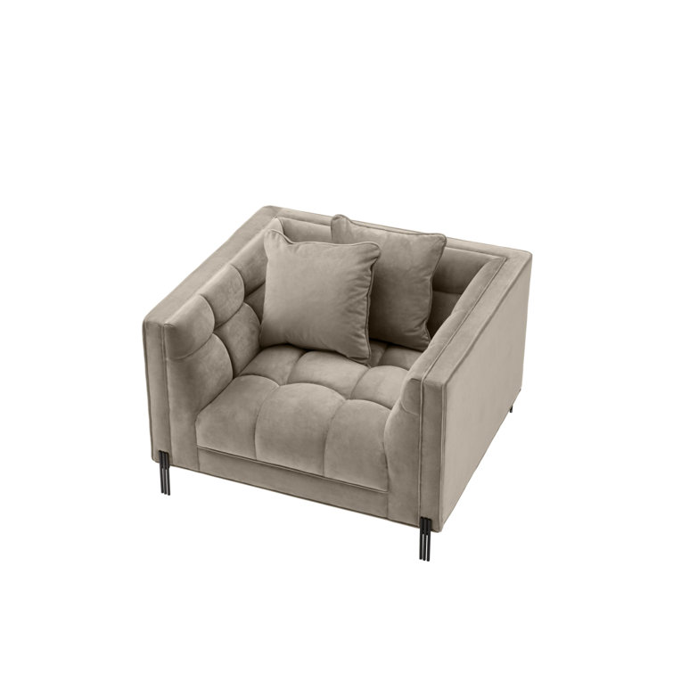 Sienna Greige Velvet Tufted Armchair with Black Legs