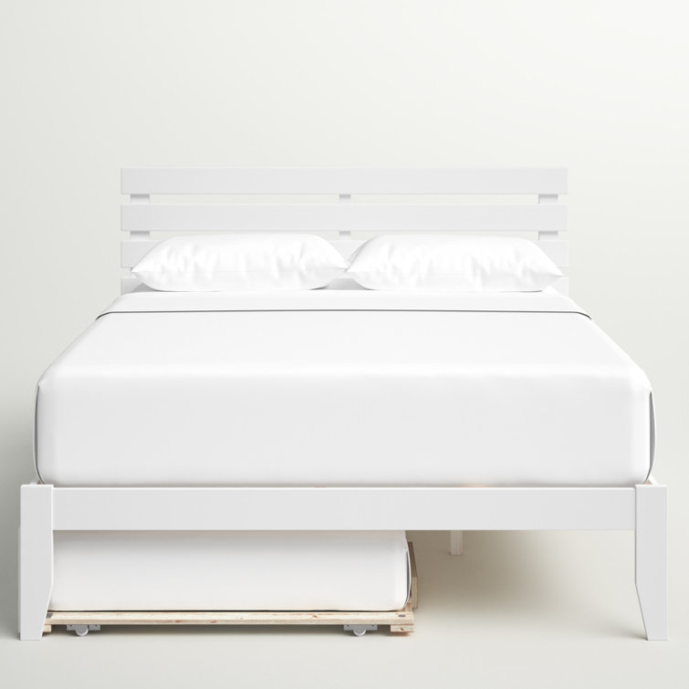 White Queen Wood Platform Bed with Slatted Headboard