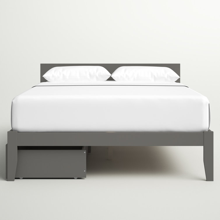 Gray Full Wood Platform Bed with Storage Drawers