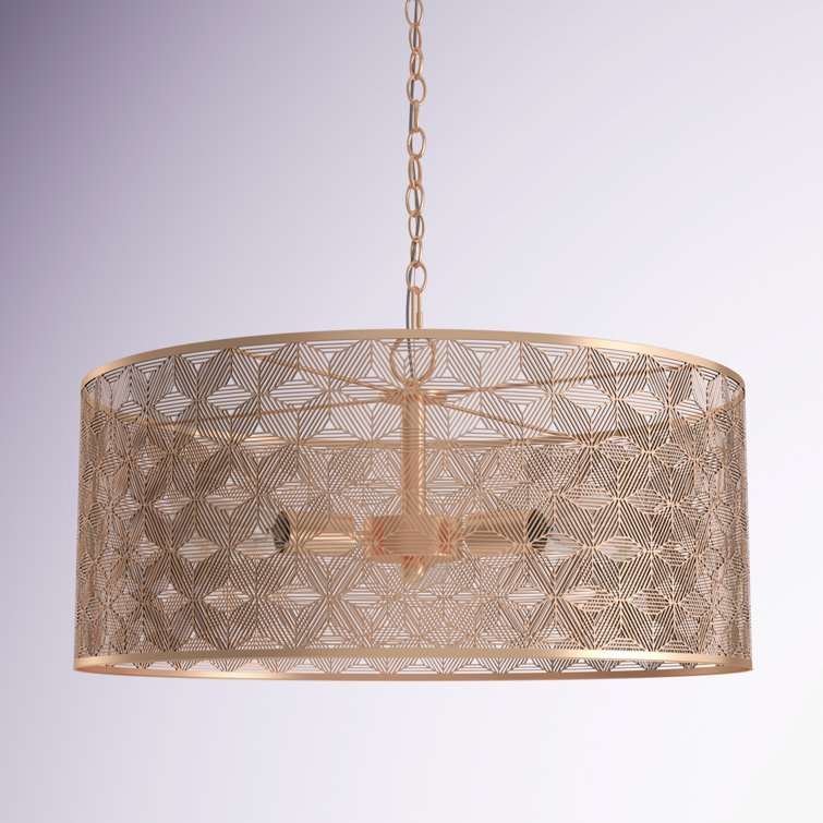 Elegant Polished Gold 25.5" Drum Chandelier with Geometric Cutouts
