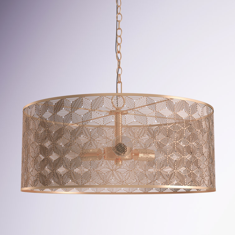 Elegant Polished Gold 25.5" Drum Chandelier with Geometric Cutouts