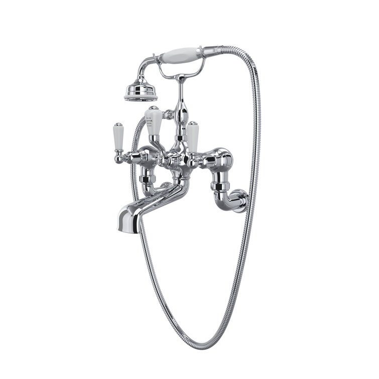 Polished Nickel Wall Mounted Clawfoot Tub Faucet with Handshower