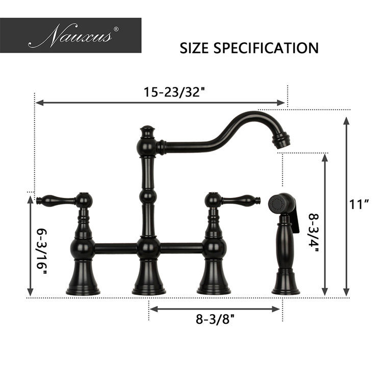 Matte Black Brass Bridge Kitchen Faucet with Pull-out Spray