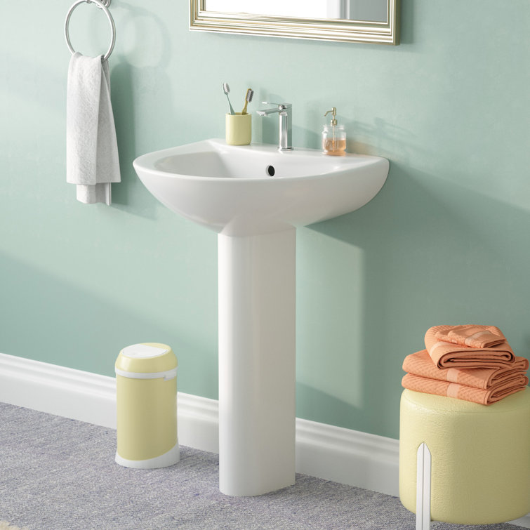 White Ceramic U-Shaped Pedestal Bathroom Sink with Overflow
