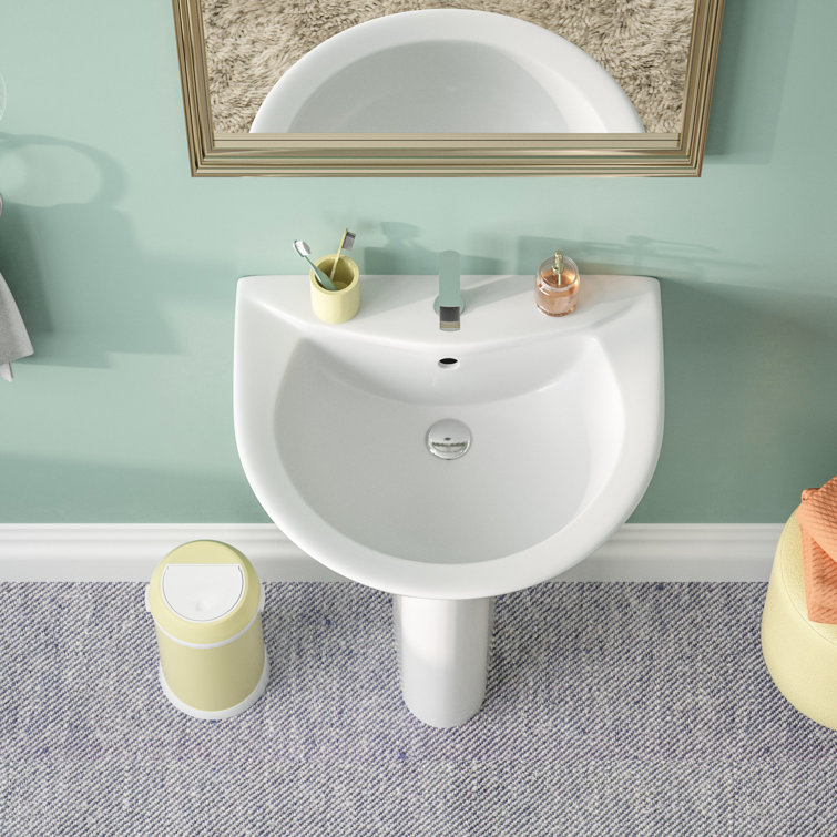 White Ceramic U-Shaped Pedestal Bathroom Sink with Overflow