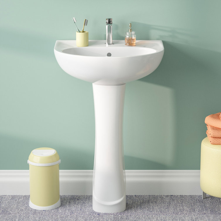 White Ceramic U-Shaped Pedestal Bathroom Sink with Overflow