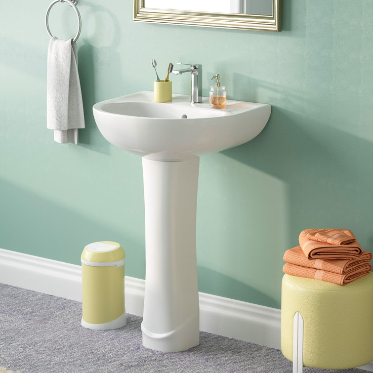 White Ceramic U-Shaped Pedestal Bathroom Sink with Overflow