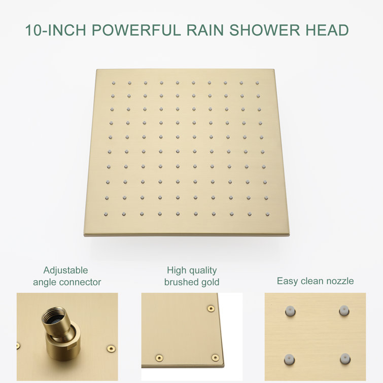 Brushed Gold 10'' Square Wall Mounted Rain Shower System