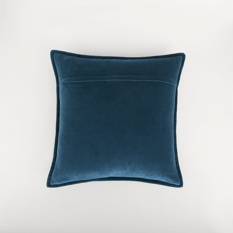 Teal Velvet-Like Cotton Square Throw Pillow with Flanged Edges