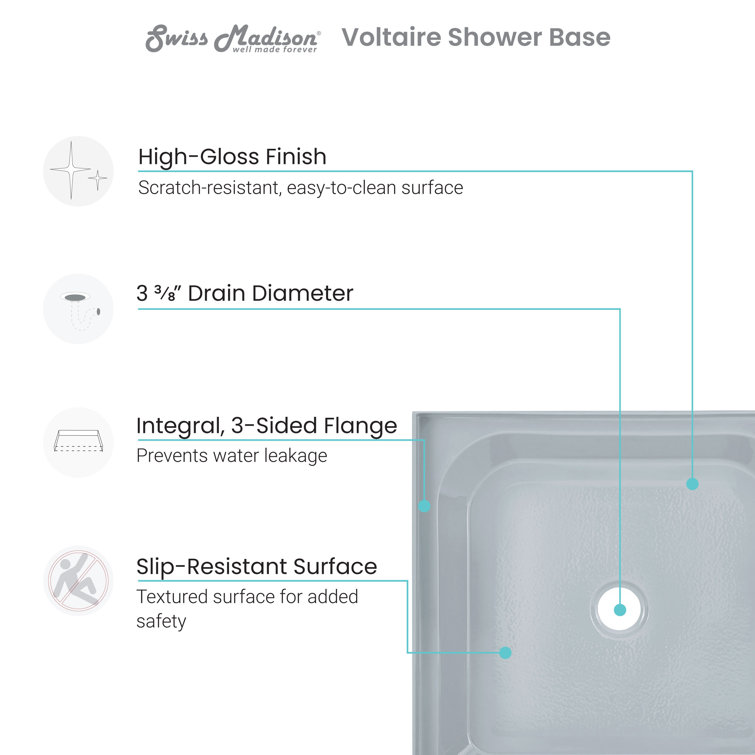 Voltaire Gray Acrylic Single-Threshold Shower Base, 60" x 30"