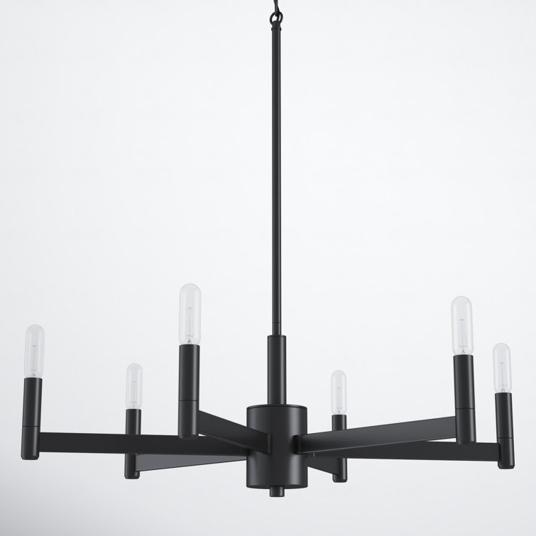 Black Aluminum Steel 6-Light Candle Style Chandelier