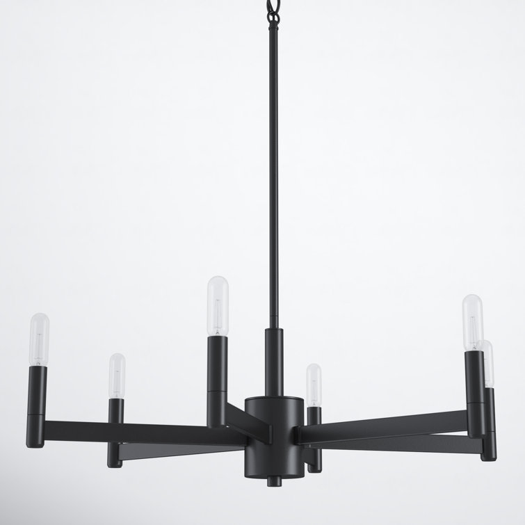 Black Aluminum Steel 6-Light Candle Style Chandelier