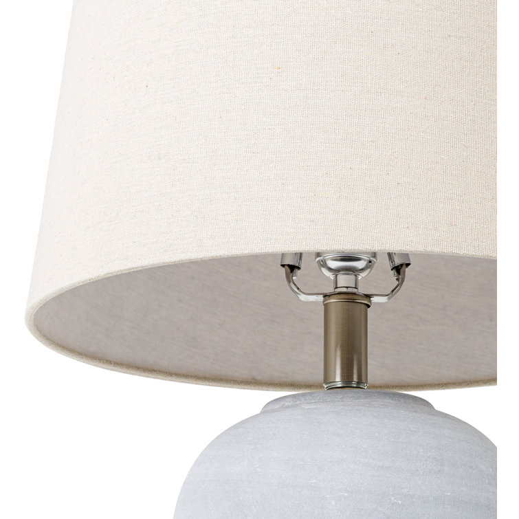 Gray Ceramic Table Lamp with Beige Linen Shade