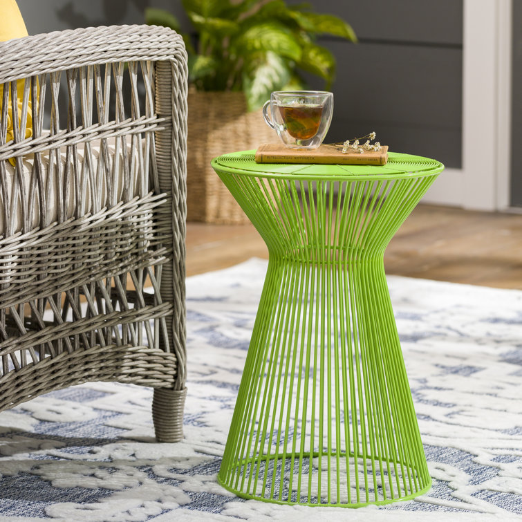 Lime Green Metal Round Pedestal End Table