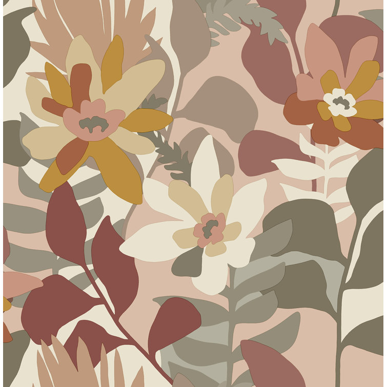 Rose Botanical Floral Non-Woven Removable Wallpaper