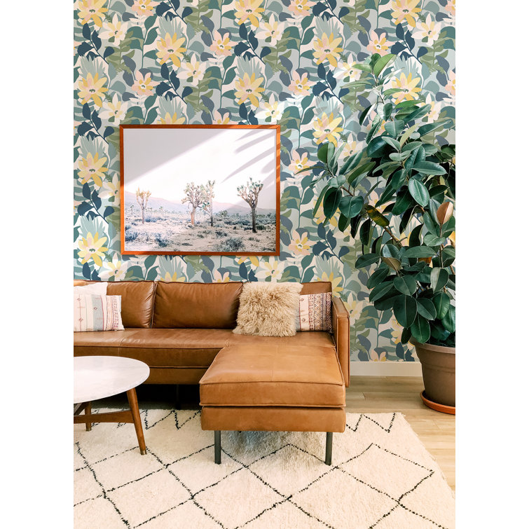 Turquoise Floral Non-Woven Removable Wallpaper Roll