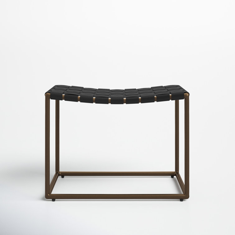 Sherill Black Leather Woven Industrial Accent Stool